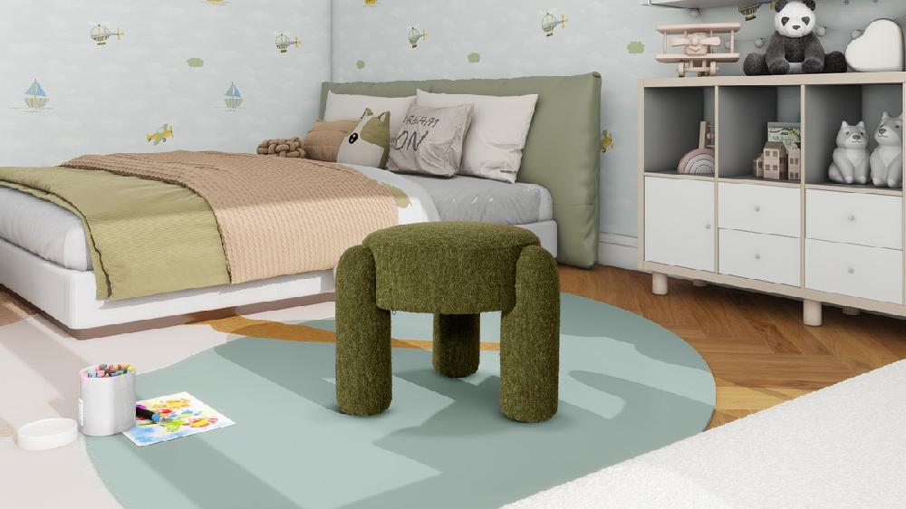 Jennifer Taylor Home Hugo 20.5" Round Fully Upholstered Ottoman Moss Green Bouclé