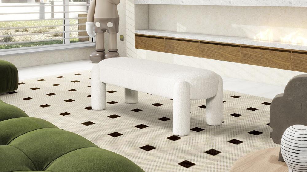 Jennifer Taylor Home Hugo 49" Oval Fully Upholstered Bench Milk Cream White Bouclé