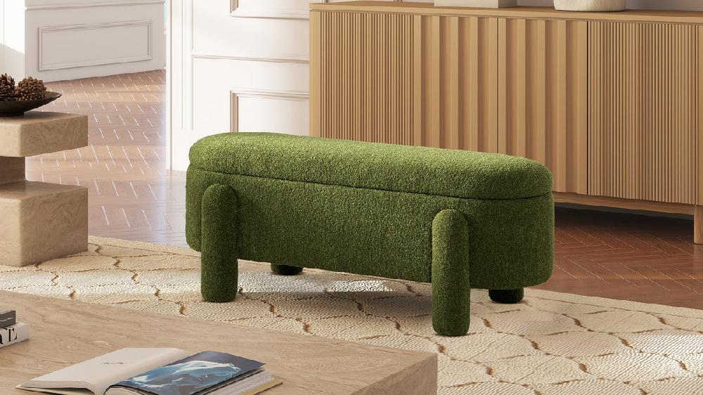 Jennifer Taylor Home Hugo 49" Oval Fully Upholstered Storage Bench Moss Green Bouclé