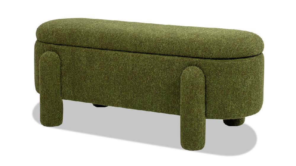 jennifer taylor home Hugo 49" Oval Fully Upholstered Storage Bench Moss Green Bouclé