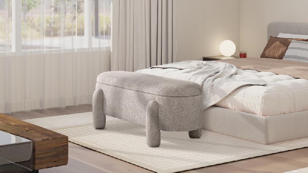 Jennifer Taylor Home Hugo 49" Oval Fully Upholstered Storage Bench Speckled Beige Boucle