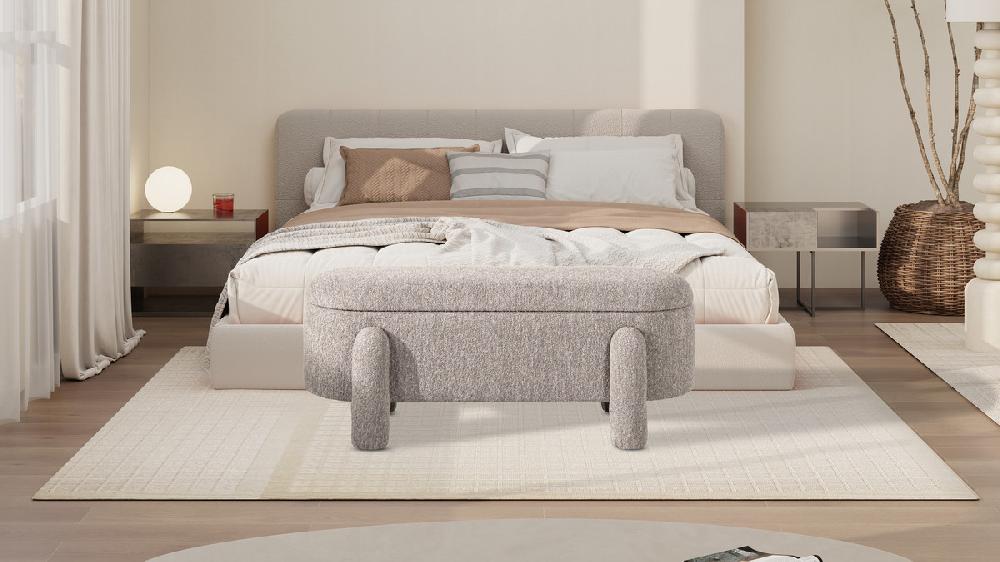 Jennifer Taylor Home Hugo 49" Oval Fully Upholstered Storage Bench Speckled Beige Boucle