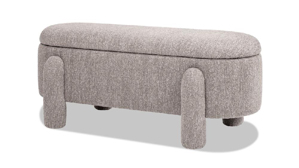 jennifer taylor home Hugo 49" Oval Fully Upholstered Storage Bench Speckled Beige Boucle