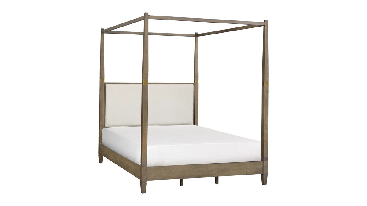 jennifer taylor home Isadora Queen Canopy Bed with Upholstered Headboard in Brown Finish