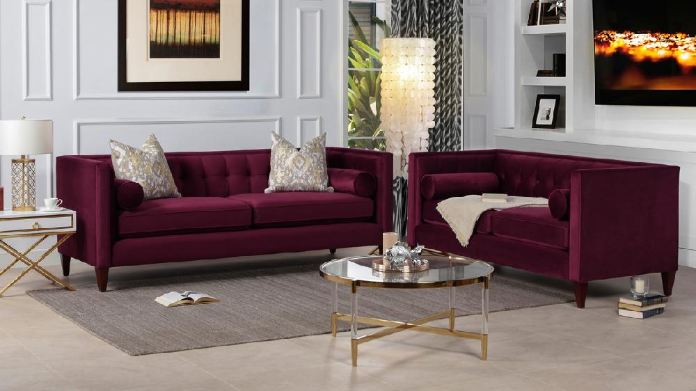 Jennifer Taylor Home Jack 84" Modern Tuxedo Tufted Sofa Burgundy