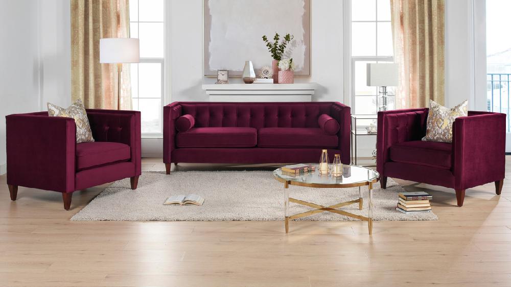 Jennifer Taylor Home Jack 84" Modern Tuxedo Tufted Sofa Burgundy