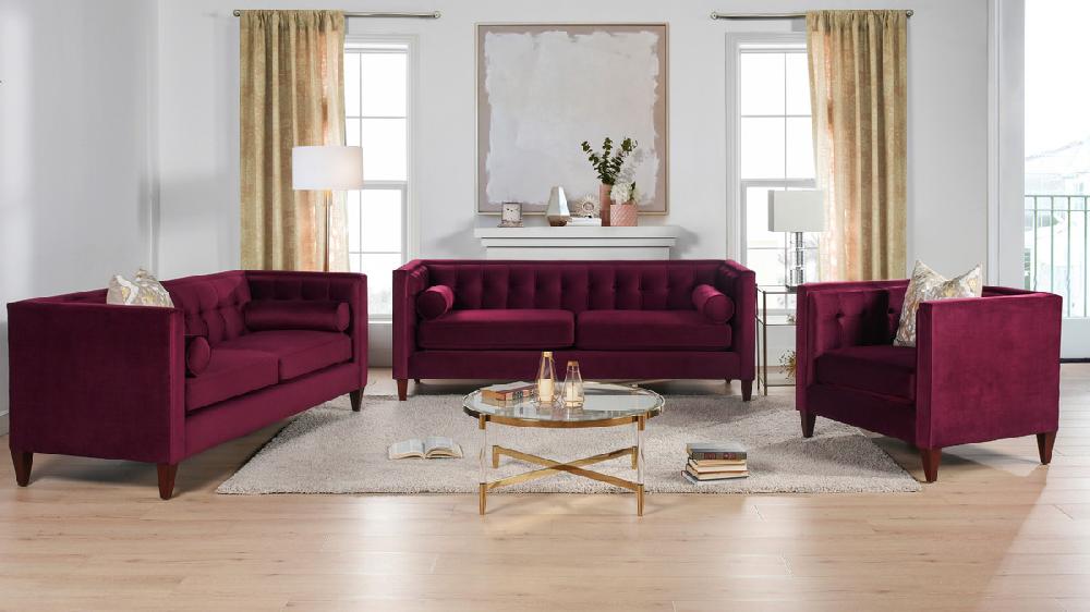 Jennifer Taylor Home Jack 84" Modern Tuxedo Tufted Sofa Burgundy