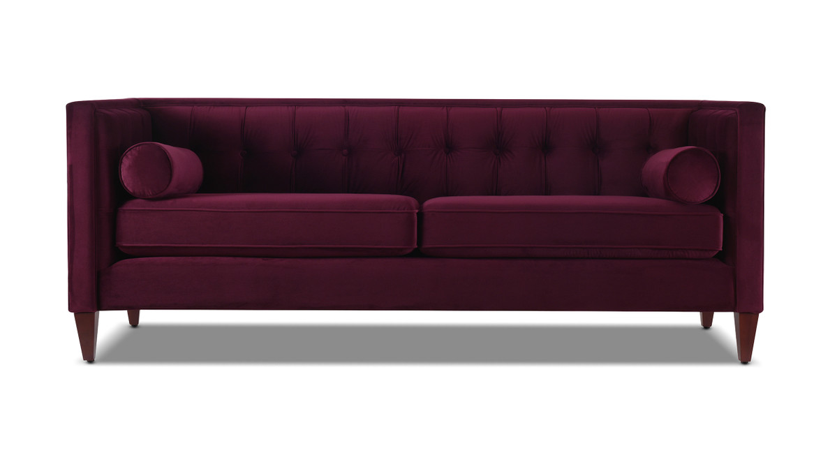 jennifer taylor home Jack 84" Modern Tuxedo Tufted Sofa Burgundy