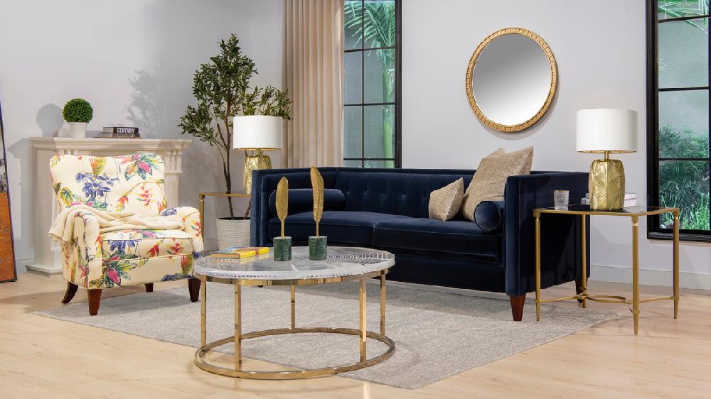 Jennifer Taylor Home Jack 84" Modern Tuxedo Tufted Sofa Dark Navy Blue