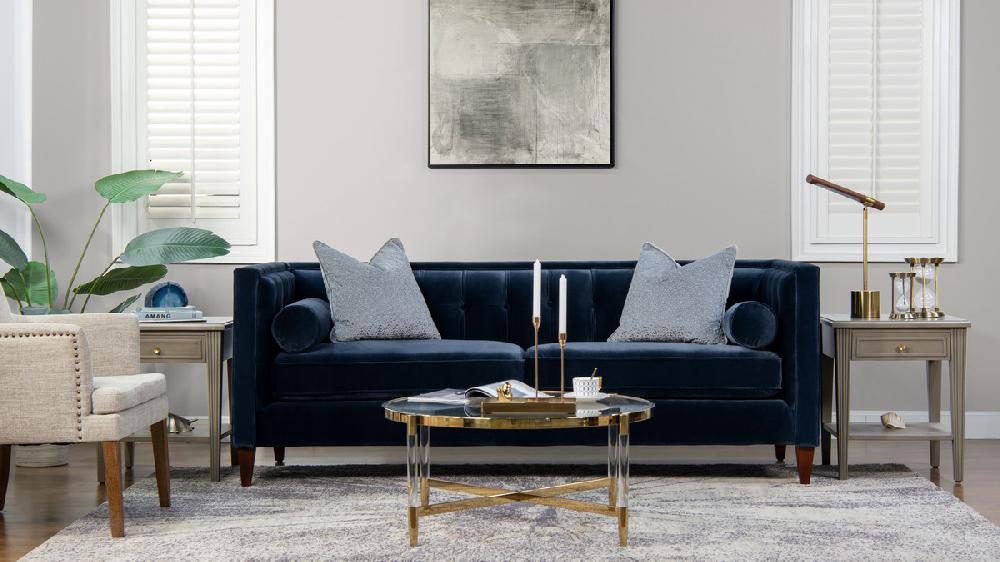 Jennifer Taylor Home Jack 84" Modern Tuxedo Tufted Sofa Dark Navy Blue
