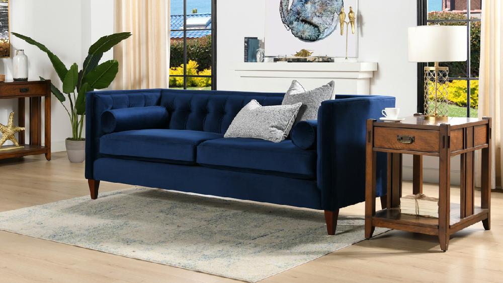 Jennifer Taylor Home Jack 84" Modern Tuxedo Tufted Sofa Navy Blue