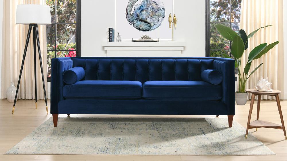 Jennifer Taylor Home Jack 84" Modern Tuxedo Tufted Sofa Navy Blue