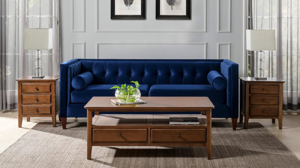 Jennifer Taylor Home Jack 84" Modern Tuxedo Tufted Sofa Navy Blue