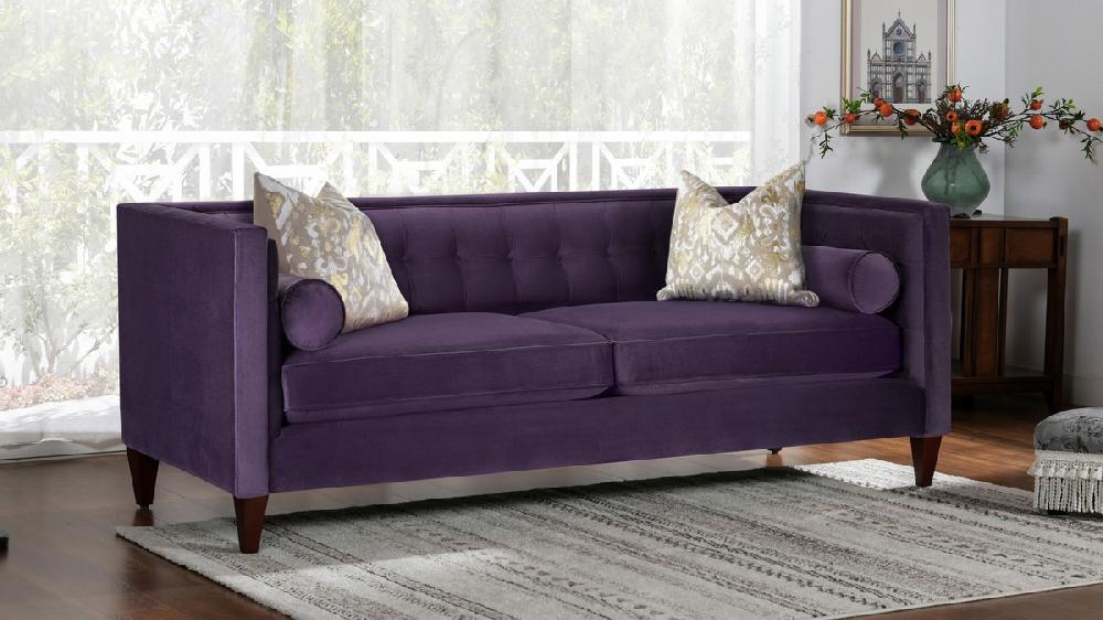 Jennifer Taylor Home Jack 84" Modern Tuxedo Tufted Sofa Purple