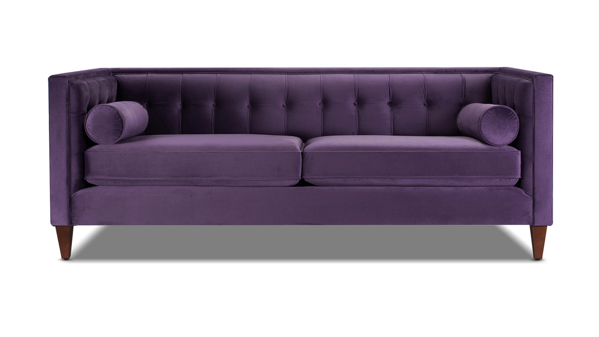 jennifer taylor home Jack 84" Modern Tuxedo Tufted Sofa Purple