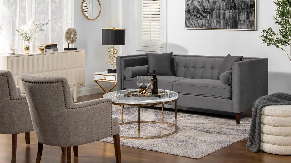 jennifer taylor home Jack 84" Modern Tuxedo Tufted Sofa Steeple Gray