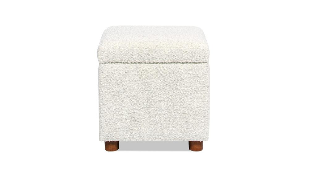 Jennifer Taylor Home Jacob 18" Storage Cube Ottoman Ivory White Bouclé