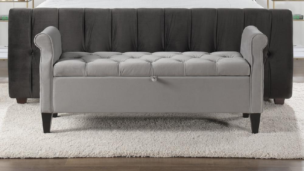 Jennifer Taylor Home Jacqueline Flip Top Tufted Roll Arm Storage Bench Opal Grey