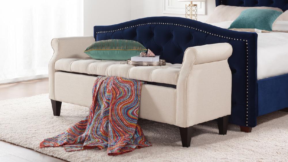 Jennifer Taylor Home Jacqueline Flip Top Tufted Roll Arm Storage Bench Sky Neutral Beige