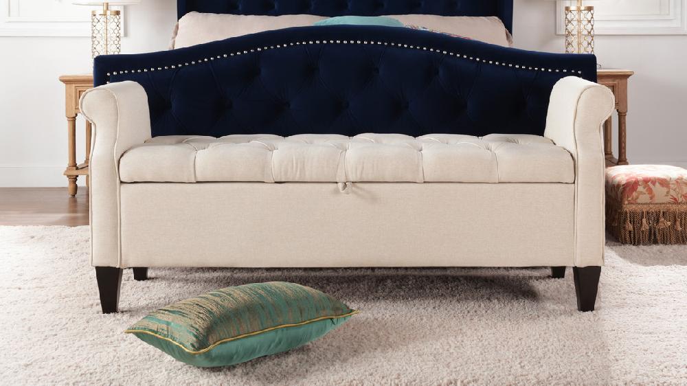 Jennifer Taylor Home Jacqueline Flip Top Tufted Roll Arm Storage Bench Sky Neutral Beige