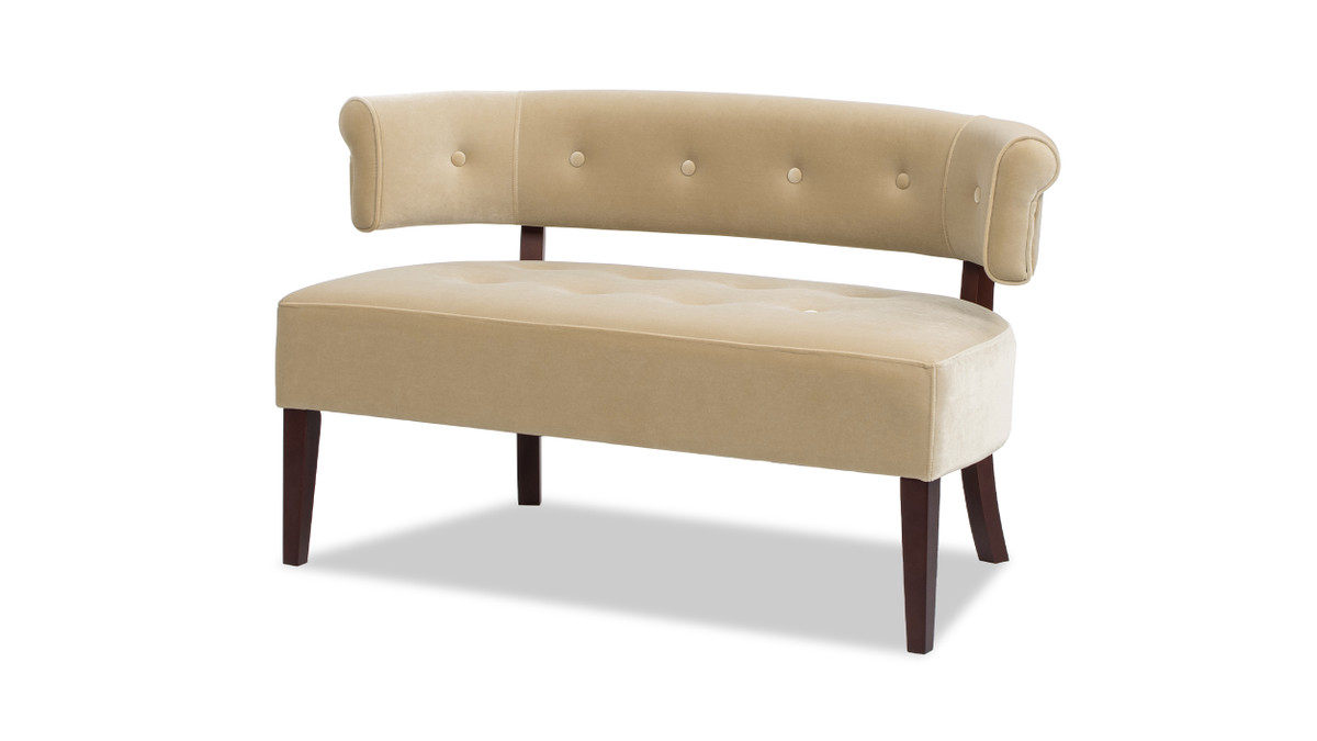 Jennifer Taylor Home Jared Roll Arm Tufted Bench Settee Fawn Brown Performance Velvet