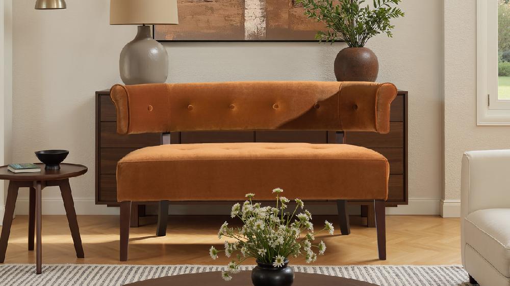 Jennifer Taylor Home Jared Tufted Bench Settee Burnt Orange