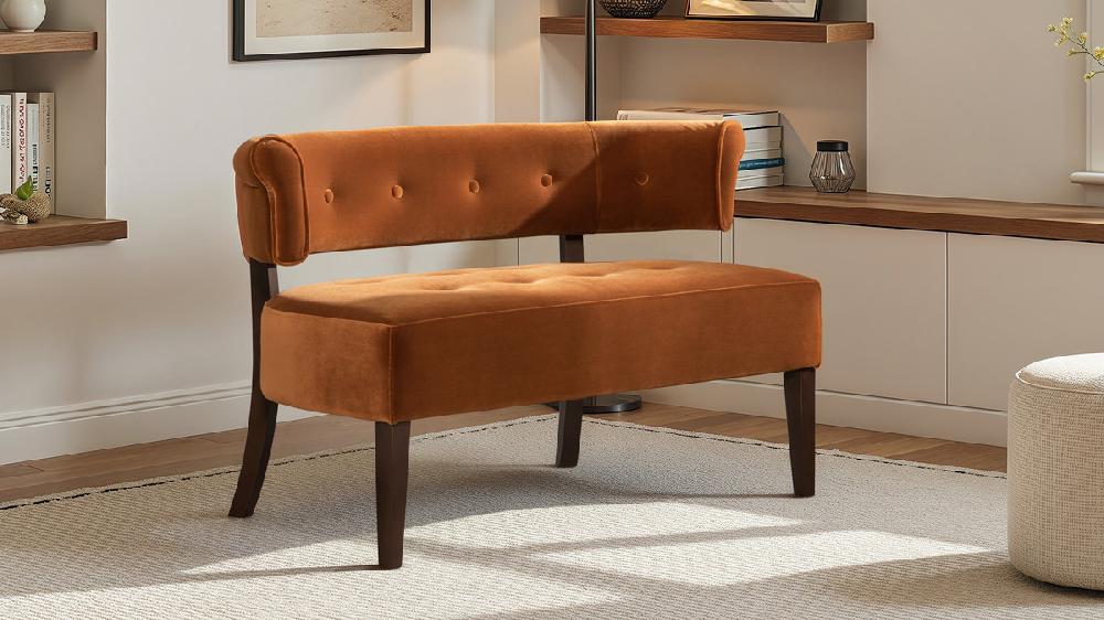 Jennifer Taylor Home Jared Tufted Bench Settee Burnt Orange