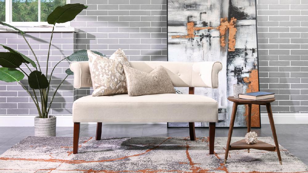 Jennifer Taylor Home Jared Tufted Bench Settee Sky Neutral Beige