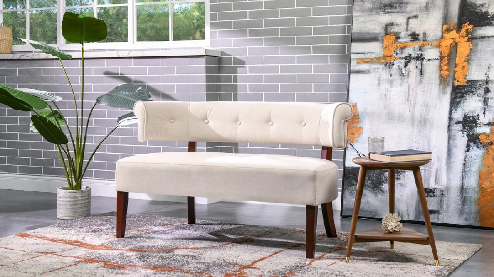 Jennifer Taylor Home Jared Tufted Bench Settee Sky Neutral Beige