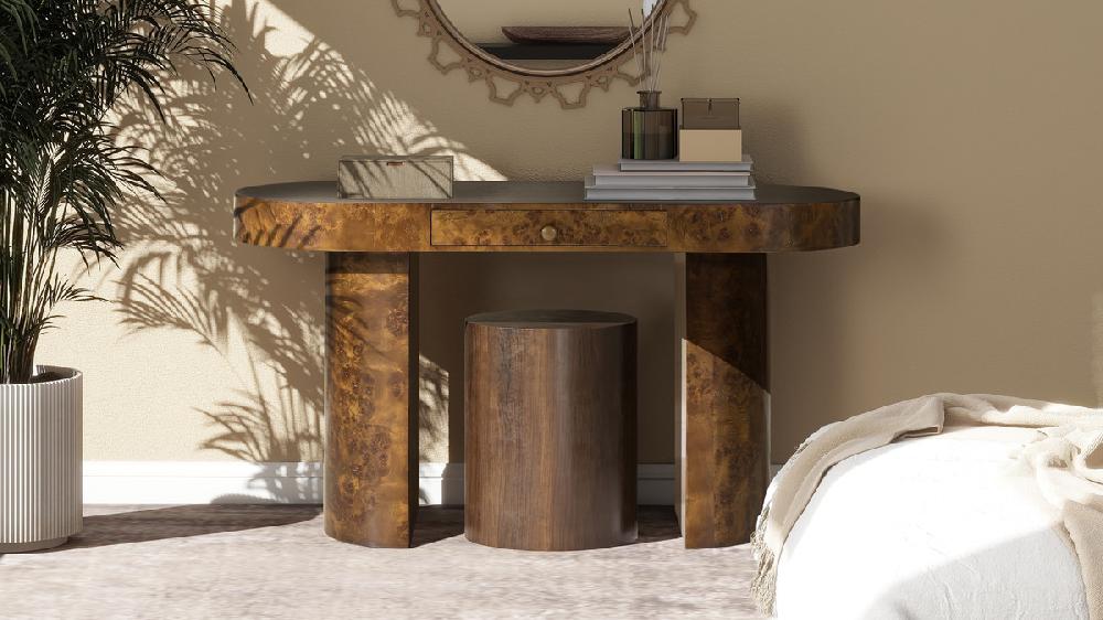 Jennifer Taylor Home Jesse 55.5" Burl Wood Single Drawer Oval Computer Desk Dark Brown