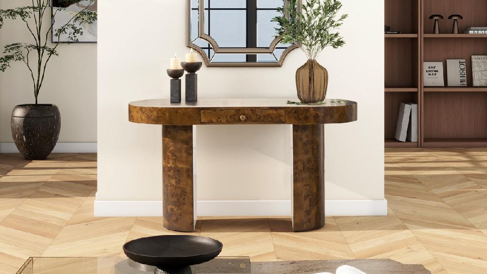 Jennifer Taylor Home Jesse 55.5" Burl Wood Single Drawer Oval Computer Desk Dark Brown