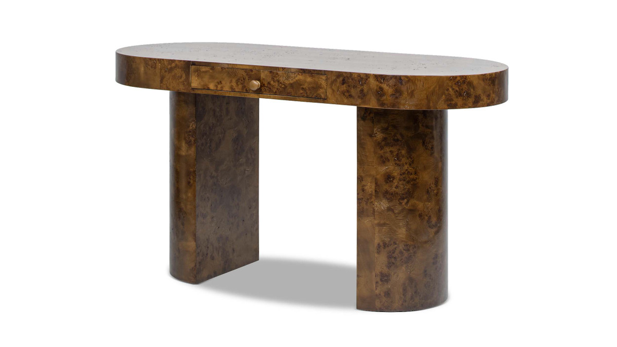 Jennifer Taylor Home Jesse 55.5" Burl Wood Single Drawer Oval Computer Desk Dark Brown