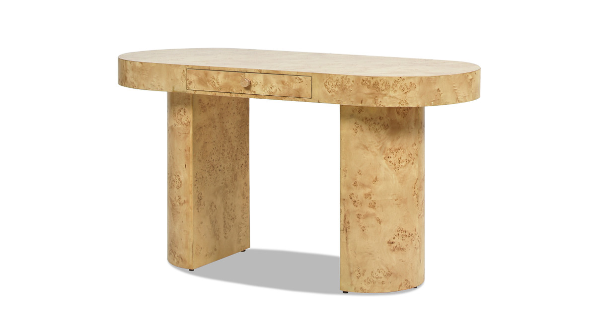 Jennifer Taylor Home Jesse 55.5" Burl Wood Single Drawer Oval Computer Desk Warm Natural Brown