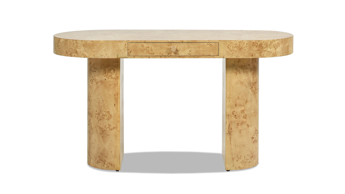 jennifer taylor home Jesse 55.5" Burl Wood Single Drawer Oval Computer Desk Warm Natural Brown