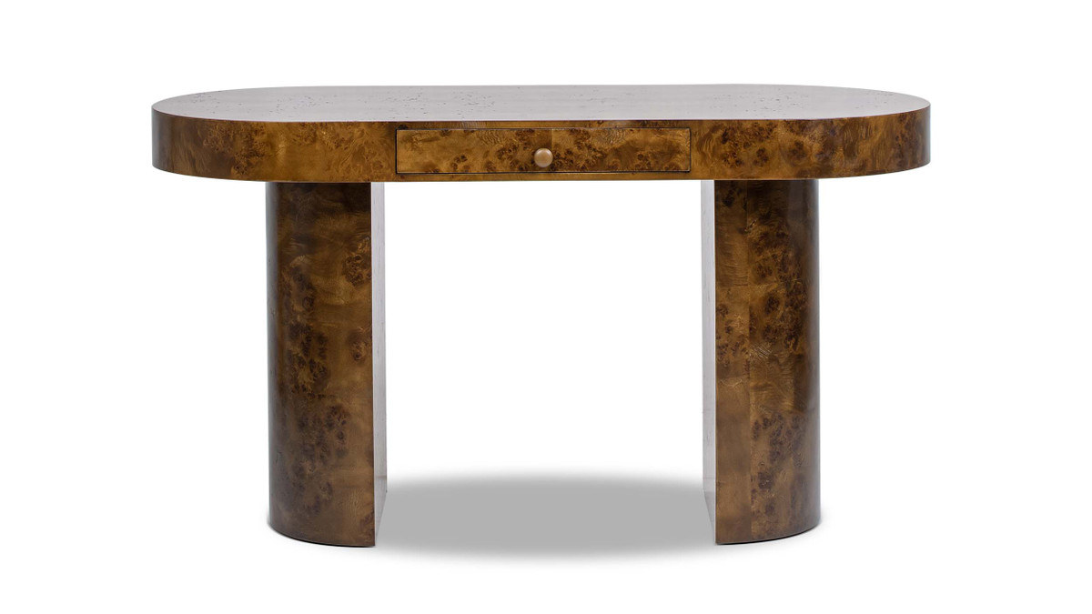 jennifer taylor home Jesse 55.5" Burl Wood Single Drawer Oval Computer Desk Dark Brown