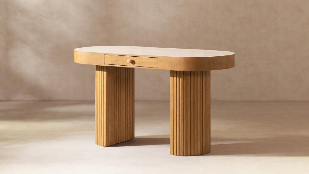 Jennifer Taylor Home Jesse 55.5" Single Drawer Fluted Oval Console Desk Honey Brown