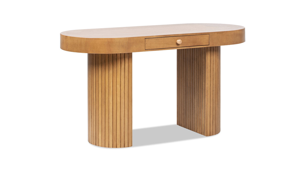 Jennifer Taylor Home Jesse 55.5" Single Drawer Fluted Oval Console Desk Honey Brown