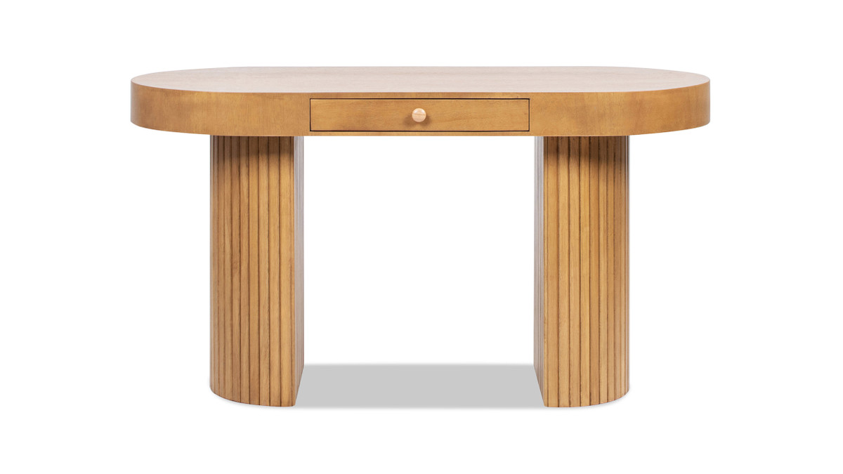 jennifer taylor home Jesse 55.5" Single Drawer Fluted Oval Console Desk Honey Brown
