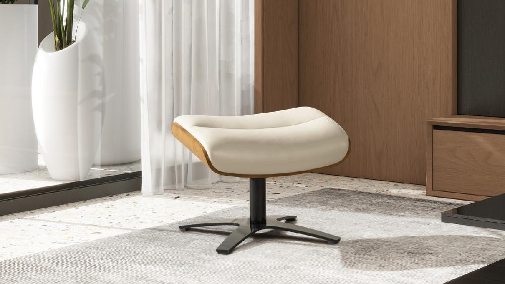 Jennifer Taylor Home Jovan 20.5" Mid-Century Modern Genuine Leather Footstool Ottoman Pastel Beige