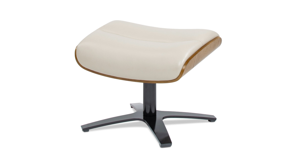 jennifer taylor home Jovan 20.5" Mid-Century Modern Genuine Leather Footstool Ottoman Pastel Beige