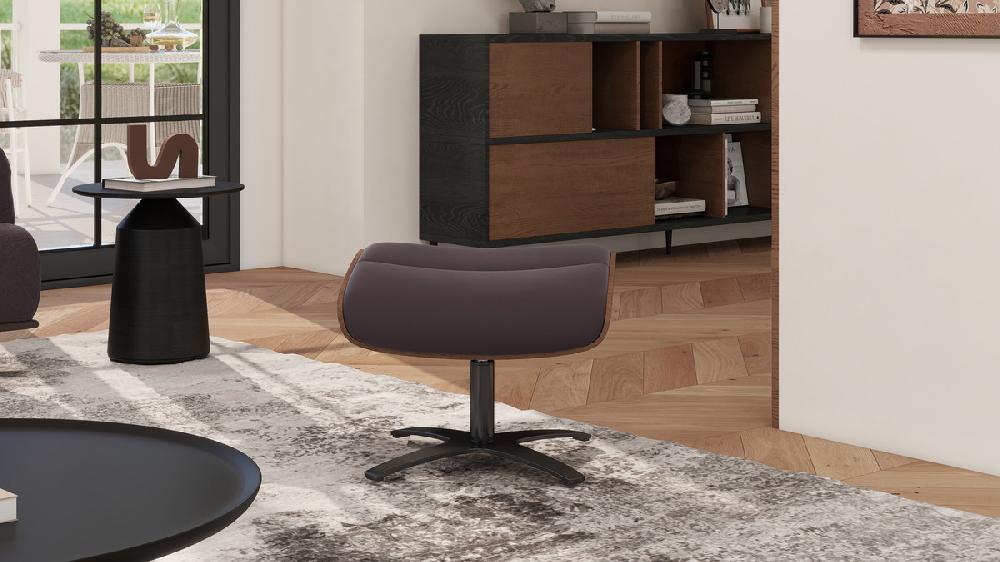 Jennifer Taylor Home Jovan 20.5" Mid-Century Modern Genuine Leather Footstool Ottoman Cacao Espresso Brown