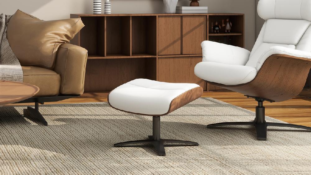 Jennifer Taylor Home Jovan 20.5" Mid-Century Modern Genuine Leather Footstool Ottoman Porcelain White