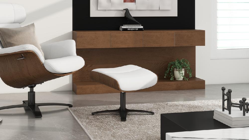 Jennifer Taylor Home Jovan 20.5" Mid-Century Modern Genuine Leather Footstool Ottoman Porcelain White