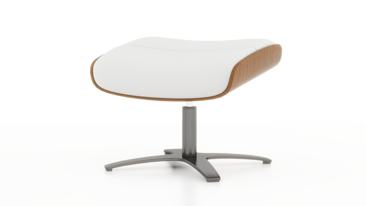 jennifer taylor home Jovan 20.5" Mid-Century Modern Genuine Leather Footstool Ottoman Porcelain White