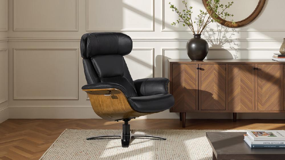 Jennifer Taylor Home Jovan 31.5" Mid-Century Modern Genuine Leather Recliner Lounge Chair Shadow Gray