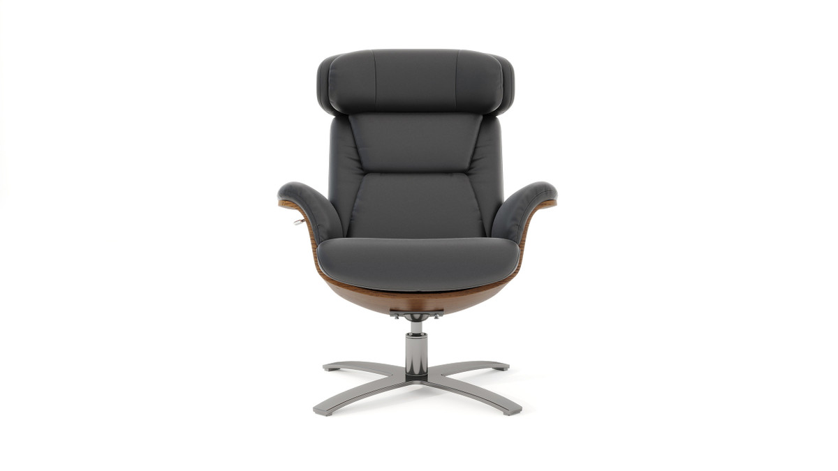 Jennifer Taylor Home Jovan 31.5" Mid-Century Modern Genuine Leather Recliner Lounge Chair Shadow Gray