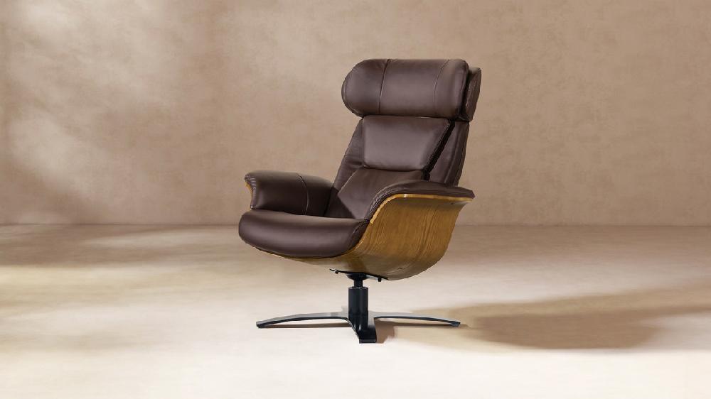 Jennifer Taylor Home Jovan 31.5" Mid-Century Modern Genuine Leather Recliner Lounge Chair Cacao Espresso Brown