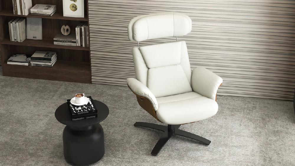 Jennifer Taylor Home Jovan 31.5" Mid-Century Modern Genuine Leather Recliner Lounge Chair Porcelain White