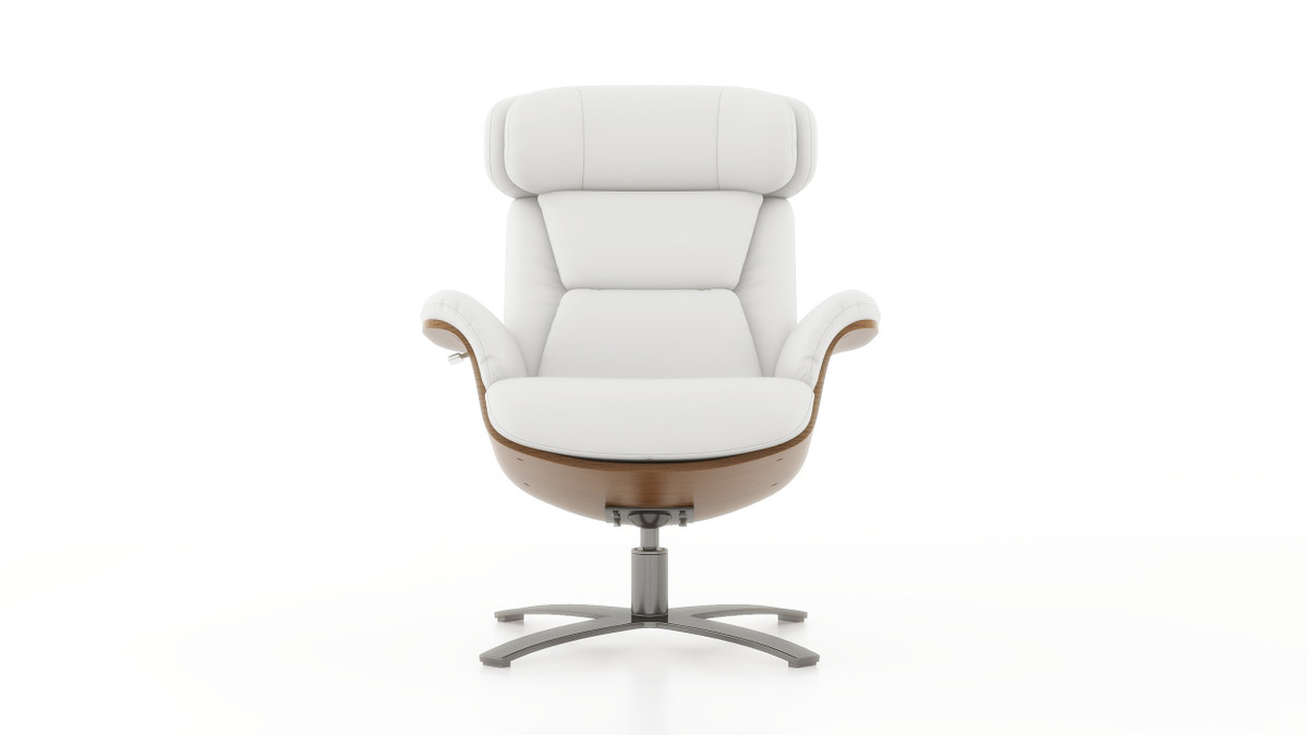 Jennifer Taylor Home Jovan 31.5" Mid-Century Modern Genuine Leather Recliner Lounge Chair Porcelain White