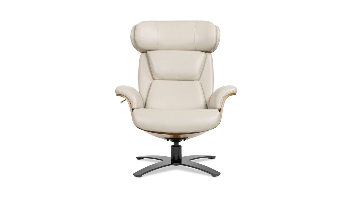 Jennifer Taylor Home Jovan 31.5" Mid-Century Modern Genuine Leather Recliner Lounge Chair Pastel Beige